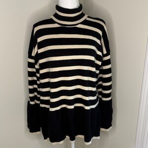 Collection By Cezele Black & Cream Striped Turtleneck Sweater. Small